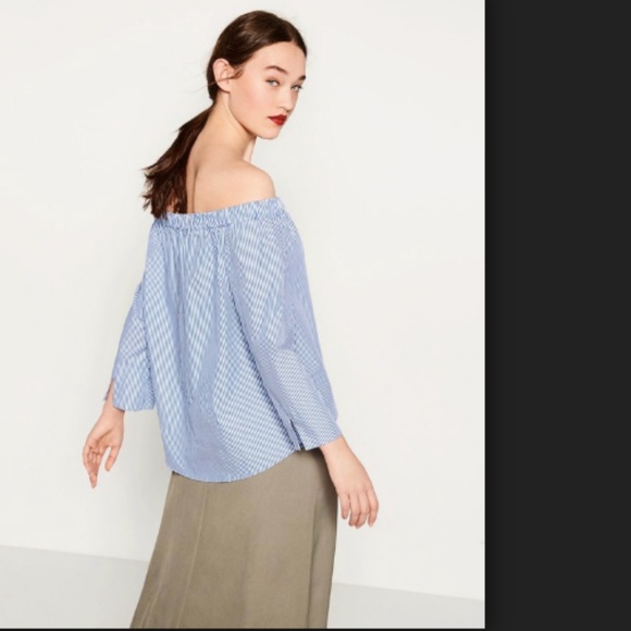 Zara Blue White Stripe Off Shoulder Top - Picture 4 of 7